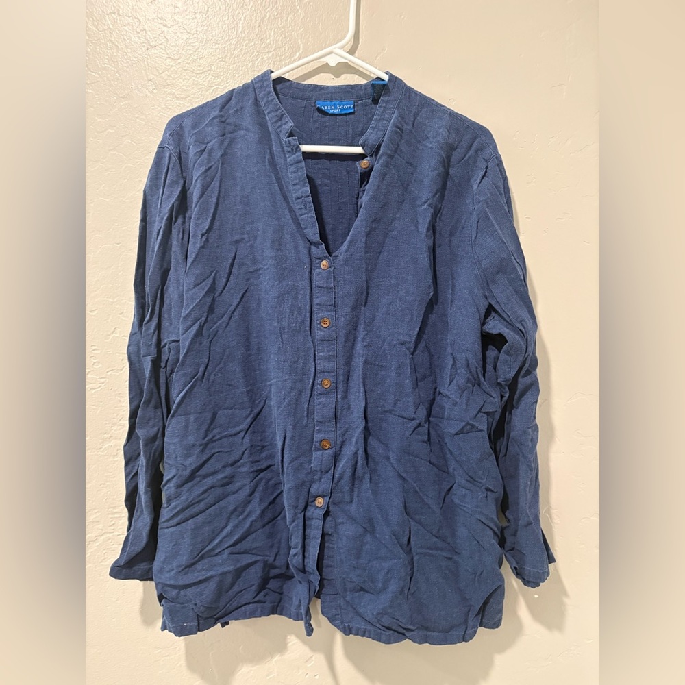 Karen Scott Navy Blue Long Sleeve Button Up